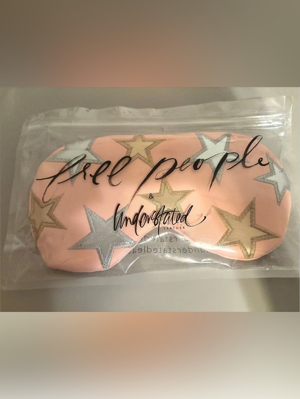 Free People Star Print Cosmetic eye mask Pink NWT understated leather collab